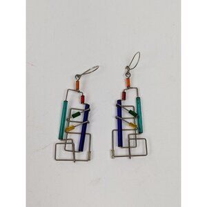 Vintage Barbie Levy Barb Wire Art Pierced Dangling Blue Green Abstract 1980s